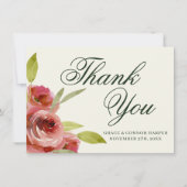 アンティークフローラピンク常緑水結婚色 サンキューカード (正面)