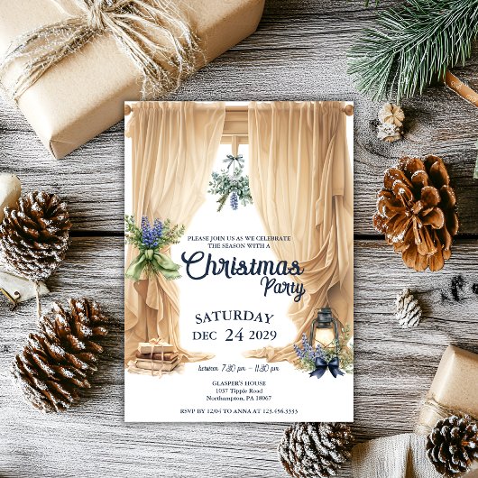 アンティークフローラブックスコージーベージュクリスマスパーティー 招待状