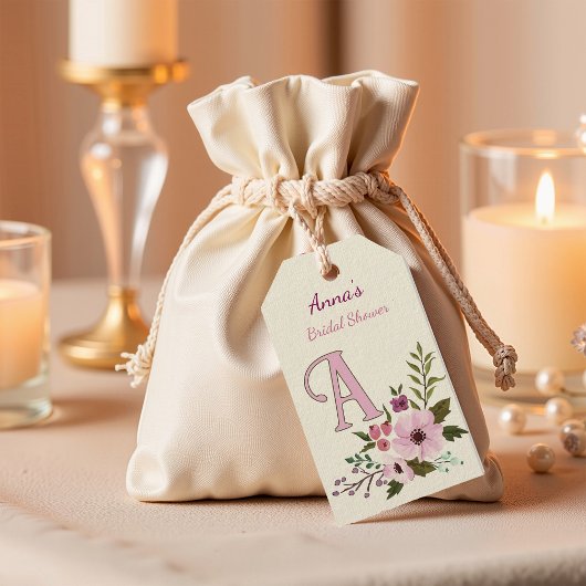 アンティークフローラブライダルシャワーカスタムモノグラム ギフトタグ
