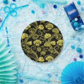 アンティークフローラルパターンブラックとイエロー ペーパープレート (パーティー)