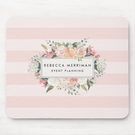 アンティークフローラロゴ |赤面ピンクストライプ マウスパッド (正面)