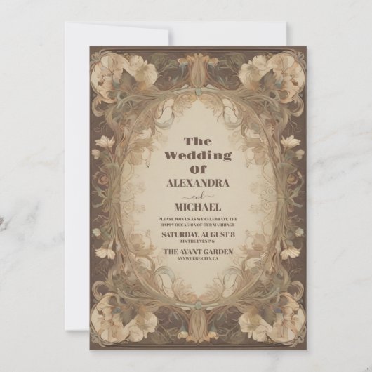アンティークフローラヴィンテージ結婚アールヌーボー 招待状 (正面)