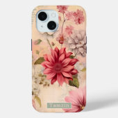 アンティークフローラ名前をカスタムするスクラップブックコラージピンク Case-Mate iPhoneケース (裏面)