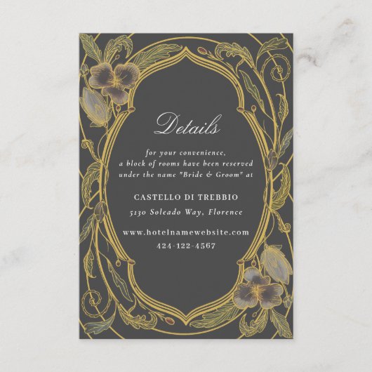 アンティークフローラ結婚アールヌーボーグレー金ゴールド エンクロージャーカード (正面)