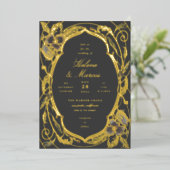 アンティークフローラ結婚アールヌーボーグレー金ゴールド 箔招待状 (立ち正面)