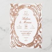 アンティークフローラ結婚アールヌーボーバラ金ゴールド 箔招待状 (正面)