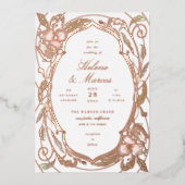 アンティークフローラ結婚アールヌーボーバラ金ゴールドII 箔招待状 (正面)