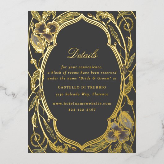 アンティークフローラ結婚アールヌーボー金ゴールド詳細 箔シーズンポストカード (正面)