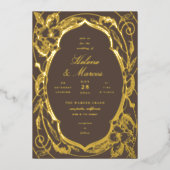 アンティークフローラ結婚アールヌーボー金ゴールド 箔招待状 (正面)