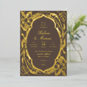 アンティークフローラ結婚アールヌーボー金ゴールド 箔招待状 (立ち正面)