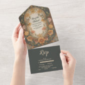 アンティークフローラ結婚アールヌーボー オールインワン招待状 (貼ってはがせる)