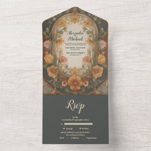 アンティークフローラ結婚アールヌーボー オールインワン招待状 (内側)