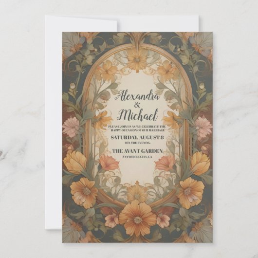 アンティークフローラ結婚アールヌーボー 招待状 (正面)