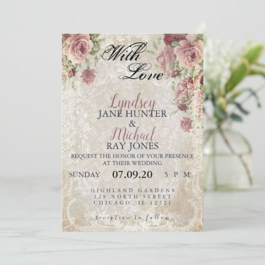 アンティークフローラ結婚式の招待 招待状 (スタンド正面)