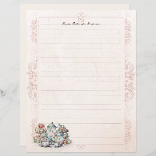 アンティークフローラ茶パーティーモノグラム裏文具 (正面/裏面)