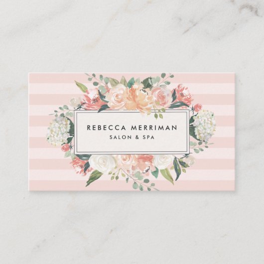 アンティークフローラ赤面ピンクストライプ |アポイントメント 予約カード (正面)
