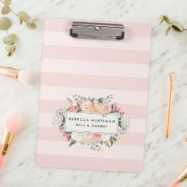 アンティークフローラ赤面ピンクストライプ クリップボード