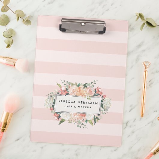 アンティークフローラ赤面ピンクストライプ クリップボード