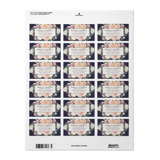 アンティークフローラ赤面&ネイビー差出人住所 ラベル (フルシート)