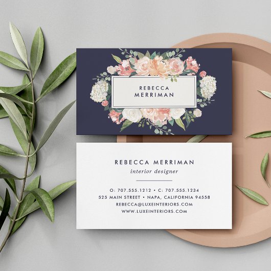 アンティークフローラ赤面&ネイビー 名刺
