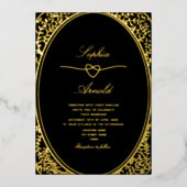 アンティークフローラ金ゴールドとブラック結婚ズ 箔招待状 (正面)