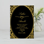 アンティークフローラ金ゴールドとブラック結婚ズ 箔招待状 (立ち正面)