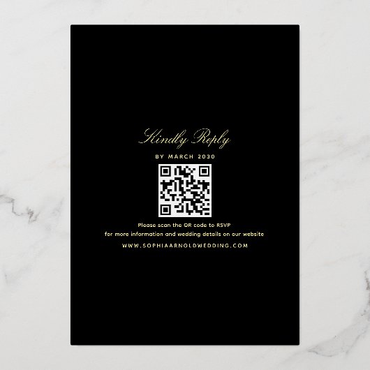 アンティークフローラ金ゴールドとブラック結婚ズ 箔招待状 (裏面)