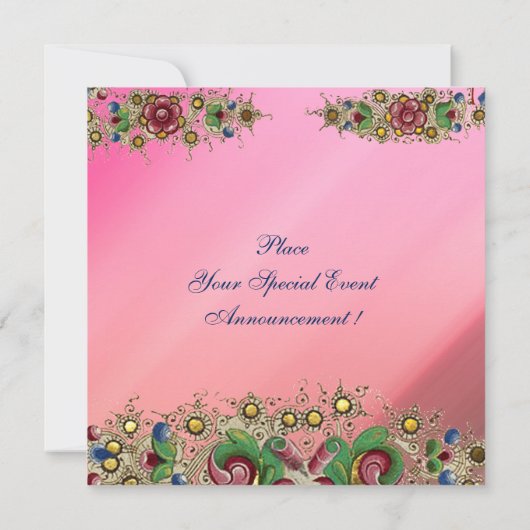 アンティークフローラ金ゴールドピンクスウィート16誕生日パーティー 招待状 (裏面)