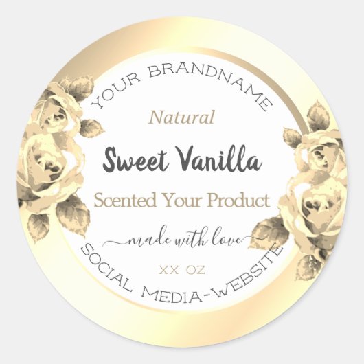 アンティークフローラ金ゴールド製品パッケージラベル白 ラウンドシール (正面)