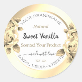 アンティークフローラ金ゴールド製品パッケージラベル白 ラウンドシール