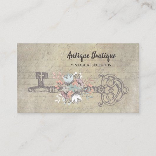 アンティークフローラ骨格鍵ヴィンテージ復元 名刺 (正面)