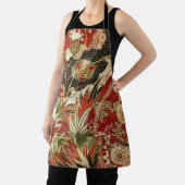 アンティークフ日本のラワーズレッドグリーンブラックフローラ エプロン (インサイチュ)