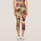 アンティークフ日本のラワーズレッドグリーンブラックフローラ カプリレギンス (裏面)