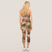 アンティークフ日本のラワーズレッドグリーンブラックフローラ カプリレギンス (裏面)