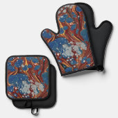 アンティークブックマーリング（青） 鍋つかみ&鍋敷きセット (正面/裏面)