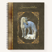 アンティークブックルックユニコーンレザーメタリック ノートブック (正面)