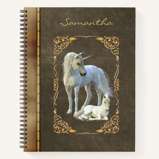 アンティークブックルックユニコーンレザーメタリック ノートブック (正面)