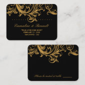 アンティークブラックおよび金ゴールド結婚フローラの座席表 プレイスカード (正面/裏面)