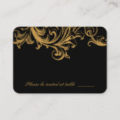 アンティークブラックおよび金ゴールド結婚フローラの座席表 プレイスカード (裏面)