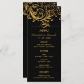 アンティークブラックと金ゴールドのフローラ結婚のメニューカード メニュー (正面/裏面)