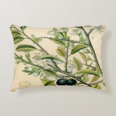 アンティークブラックソーンボタニカルプリントフラワーベリー アクセントクッション (正面)