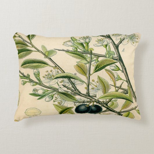 アンティークブラックソーンボタニカルプリントフラワーベリー アクセントクッション (正面)