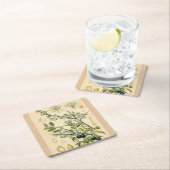 アンティークブラックソーンボタニカルプリントフラワーベリー スクエアペーパーコースター (インサイチュ)