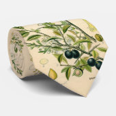 アンティークブラックソーンボタニカルプリントフラワーベリー ネクタイ (ロール)
