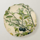 アンティークブラックソーンボタニカルプリントフラワーベリー ラウンドクッション (裏面)