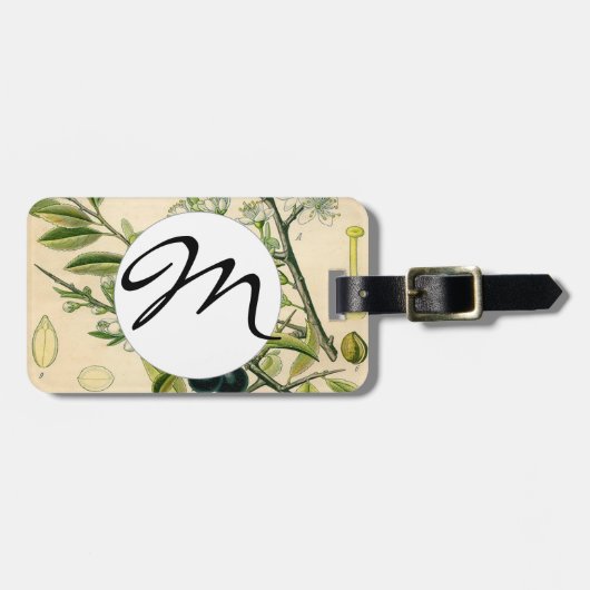 アンティークブラックソーンボタニカルプリントフラワーベリー ラゲッジタグ (正面横)