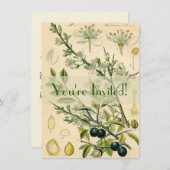 アンティークブラックソーンボタニカルプリントフラワーベリー 招待状 (正面/裏面)