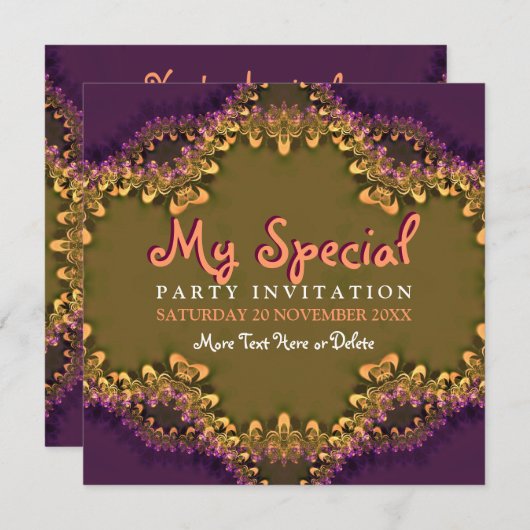 アンティークブラックベリーガーリーレースパーティの招待状 招待状 (正面/裏面)