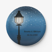 アンティークブラック通りランプAt Night & 結婚 Names ペーパープレート (正面)