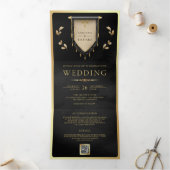 アンティークブラック金ゴールド中世結婚絵巻 三つ折り招待状 (内部)